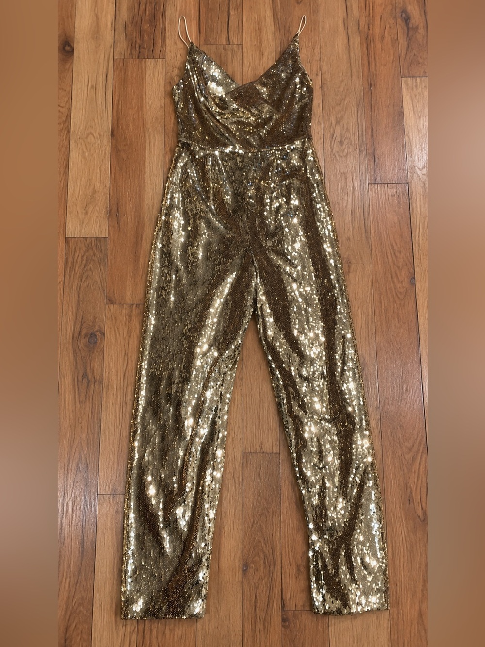 Black Halo Gold Sequin Jumpsuit